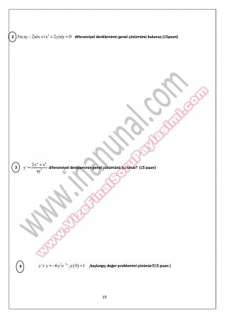 Tunceli Üniversitesi Mühendislik Matematiği Diferansiyel Denklemler -Vize Soruları