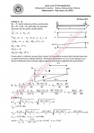 Mukavemet-2 Vize Soruları - 20.04.2013