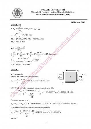 Mukavemet 2 Bütünleme Soruları