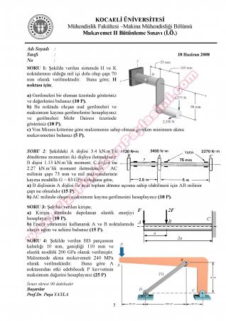 Mukavemet 2 Bütünleme Soruları