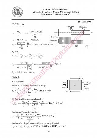 Mukavemet 2 Final Soruları ve Çözümleri