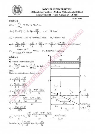 Mukavemet 2 Vize Soruları ve Çözümleri