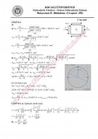 Mukavemet 2 Bütünleme Soruları ve Çözümleri