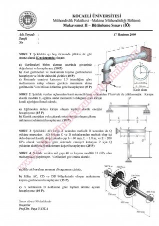 Mukavemet 2 Bütünleme Soruları ve Çözümleri