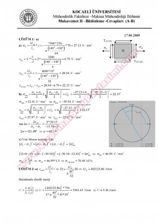 Mukavemet 2 Bütünleme Soruları ve Çözümleri