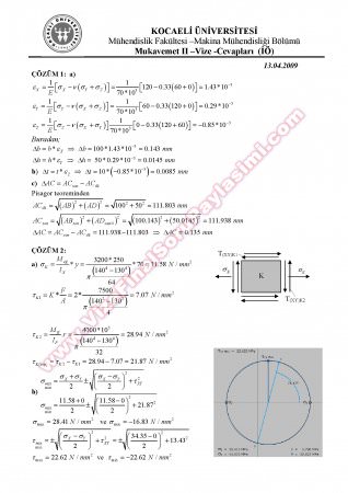 Mukavemet 2 Vize Soruları ve Çözümleri - 2008