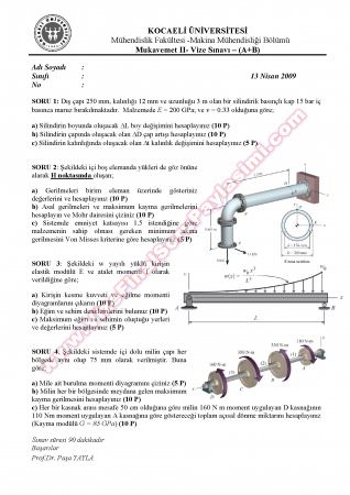 Mukavemet 2 Vize Soruları ve Çözümleri - 2008