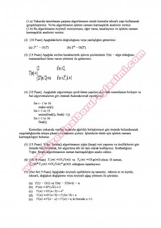 İleri Veri Yapıları ve Algoritmalar Dersi Vize Soruları