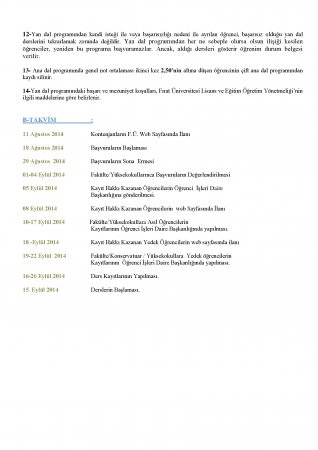 2014-2015 Eğitim -Öğretim Yılı Çift Anadal Ve Yan Dal Başvuru Şartları Ve Kontenjanları