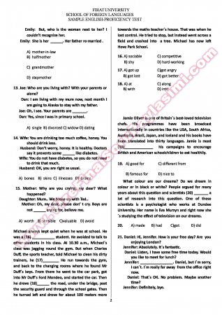 İngilizce Yeterlilik Sınavı Örnek Sorular