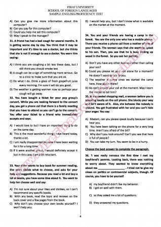 İngilizce Yeterlilik Sınavı Örnek Sorular