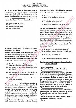 İngilizce Yeterlilik Sınavı Örnek Sorular