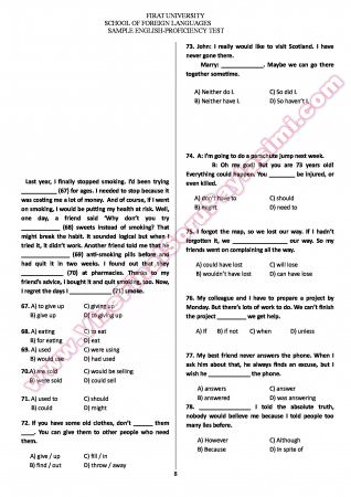İngilizce Yeterlilik Sınavı Örnek Sorular