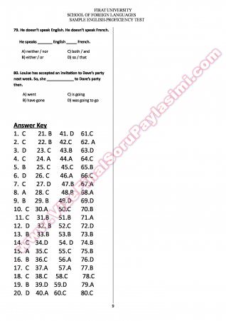 İngilizce Yeterlilik Sınavı Örnek Sorular
