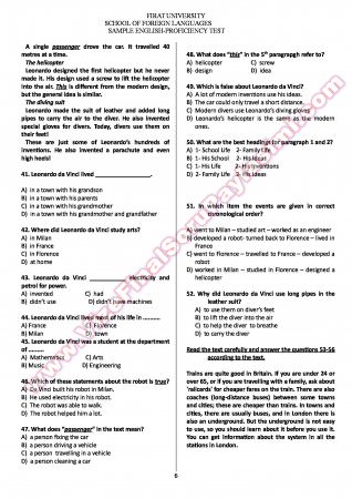 İngilizce Yeterlilik Sınavı Örnek Sorular