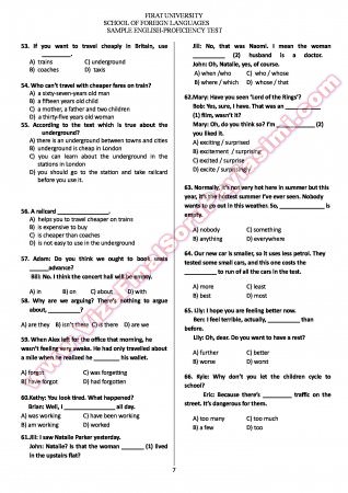 İngilizce Yeterlilik Sınavı Örnek Sorular