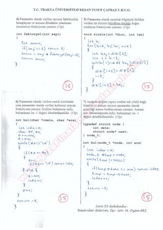 Veri Yapıları Dersi Final Soruları - 2014