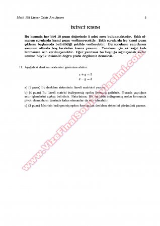 Lineer Cebir Vize Soruları - 10.11.2007