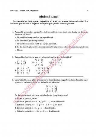Lineer Cebir Vize Soruları - 10.11.2007