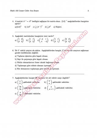 Lineer Cebir Vize Soruları - 10.11.2007