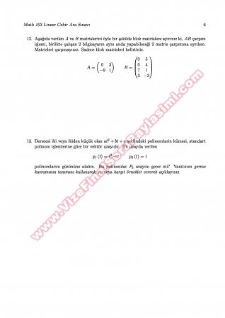 Lineer Cebir Vize Soruları - 10.11.2007