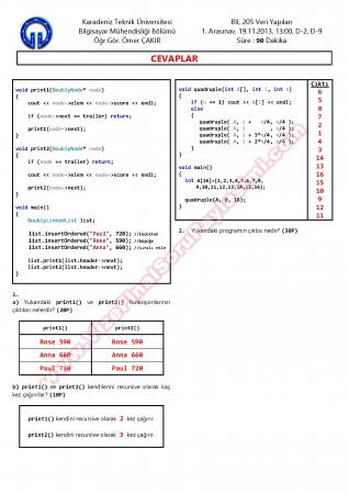 Veri Yapıları Dersi Vize Soruları - 19.11.2013