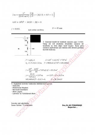 Akışkanlar Mekaniği Final Soruları-2004