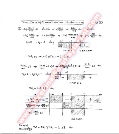 Matematik-1 Vize Soruları Ve Cevapları-2013