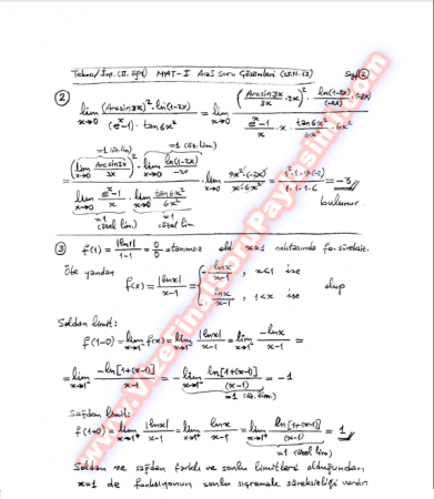 Matematik-1 Vize Soruları Ve Cevapları-2013