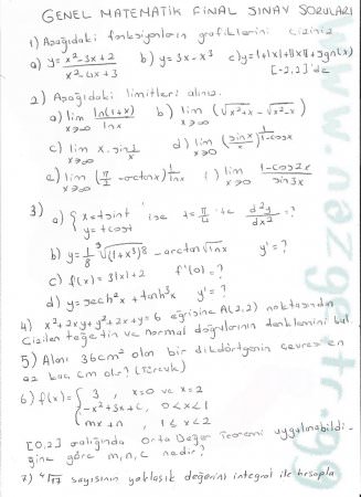 Matematik 1 Final Soruları
