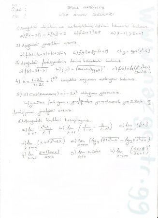 Matematik 1 Vize Soruları