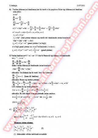 Diferansiyel Denklemler Yaz Okulu Vize Soruları Ve Cevapları-2011
