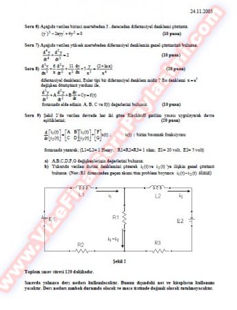Diferansiyel Denklemler Vize Soruları Ve Cevapları-2005
