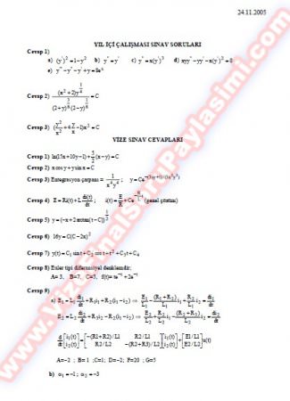 Diferansiyel Denklemler Vize Soruları Ve Cevapları-2005