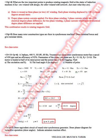 Elektrik Makinaları-2 Final Soruları Ve Cevapları-2011