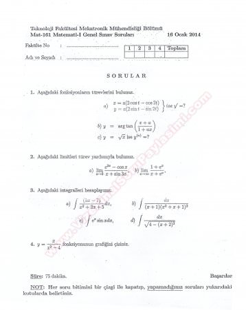 Matematik-1 Final Soruları - 2014