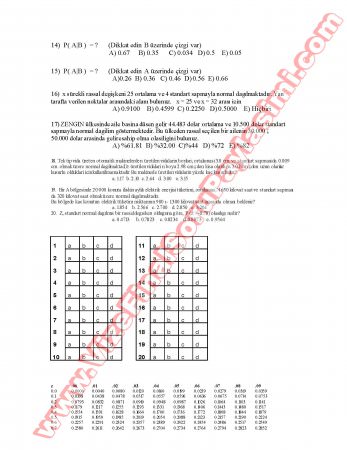 İstatistik-1 Yaz Okulu Final Soruları-2005