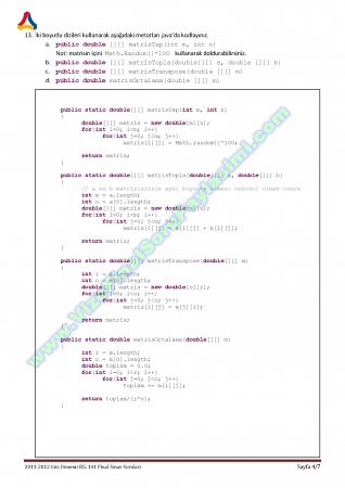 Java Programlama Final Soruları ve Cevapları - 2012