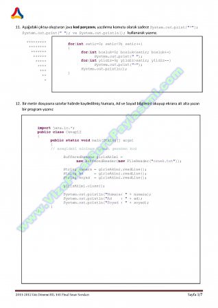 Java Programlama Final Soruları ve Cevapları - 2012
