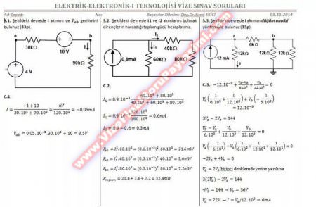Elektrik Elektronik-1 Teknolojisi Vize Soruları - 2014