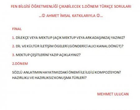 Türkçe Dersi Final Soruları - 2014
