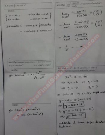 Matematik-1 Final Soruları ve Çözümleri - 2015