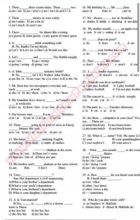 ingilizce Final Sınavı Çalışma Soruları (52 Soru Test)