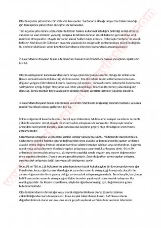 Borçlar Hukuku Genel Hükümler Bütünleme Soruları Ve Cevapları