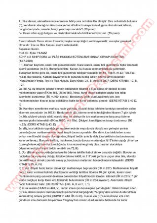 İcra Ve İflas Hukuku Bütünleme Soruları Ve Cevapları-2009