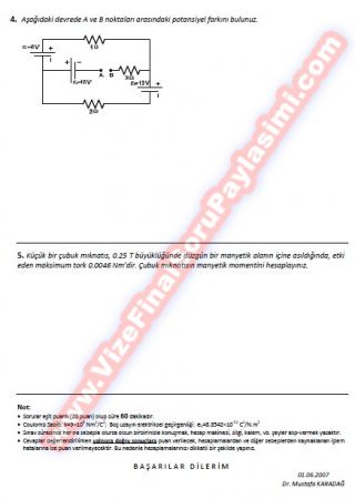 Fizik-2 Final Soruları-2007