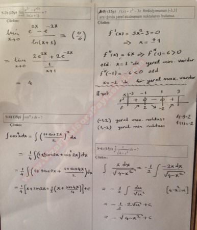 Matematik-1 Bütünleme Soruları ve Cevapları -2015