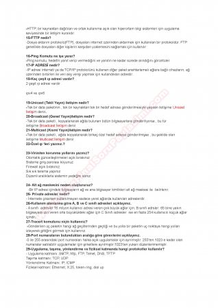 Ağ Sistemleri Dersi Çalışma Soruları