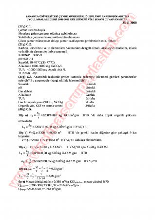 Anaerobik Arıtma Uygulamaları Vize Soruları Ve Cevapları