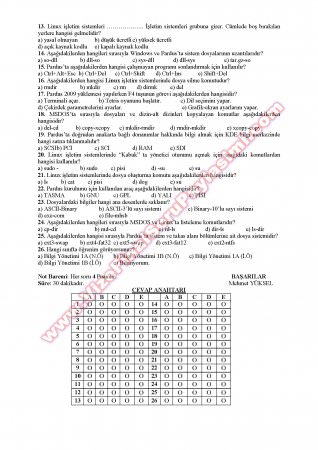 İşletim Sistemleri Dersi Final Soruları